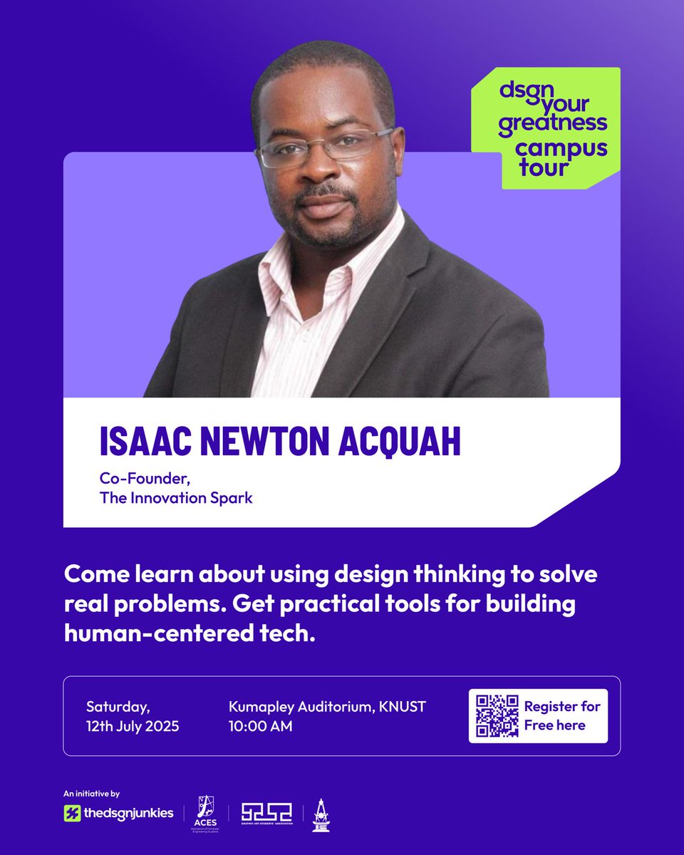 AcesKnust's tweet image. Design Your Greatness Campus Tour ๐ข
KNUST, here we come ๐ฅโจ๏ธ
Meet the first batch of speakers for the event โจ๏ธ๐
Master Isaac Newton and Master Emmanuel. You can't wait to hear what they have for us. Stay tuned....
Register Now: lu.ma/vklntwdr