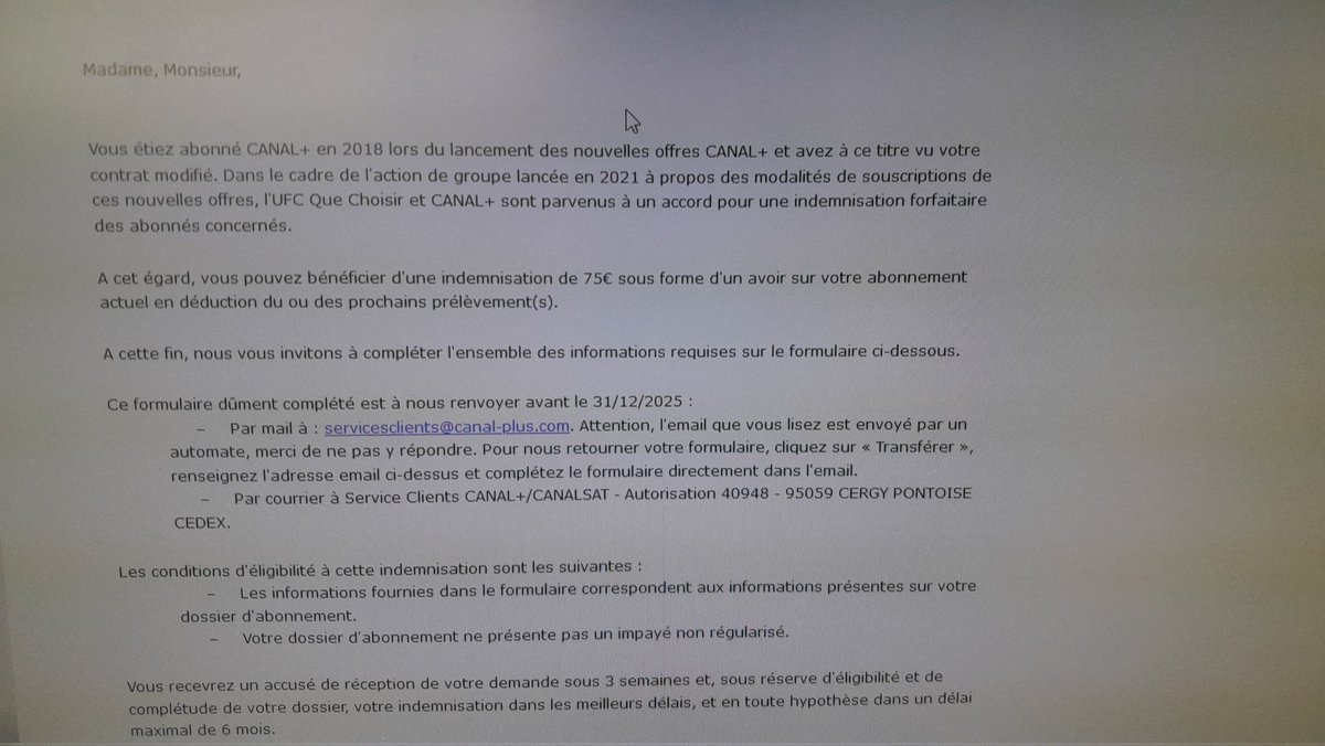 Bonjour <a href="/InfoAbonneCanal/">INFO ABONNE CANAL+</a>. Ce mail est-il un vrai ? (On se méfie toujours maintenant). Merci.