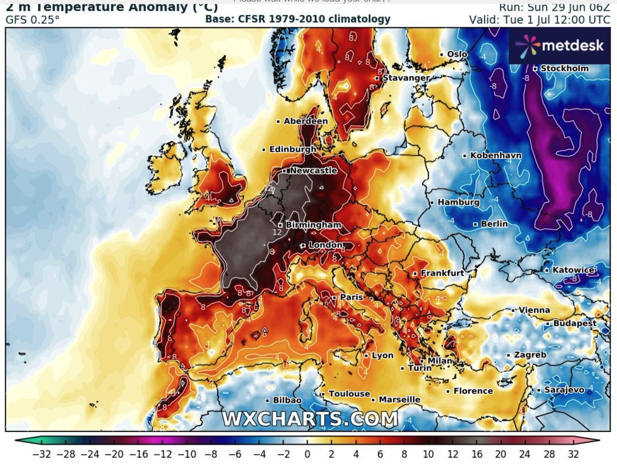 Quick reminder: Das ist immer noch erst der Anfang. #Hitzewelle #Klimakrise

12 Grad heißer als normal in weiten Teilen Frankreichs. 

Manche Städte in Südeuropa werden im Sommer bald unbewohnbar sein.