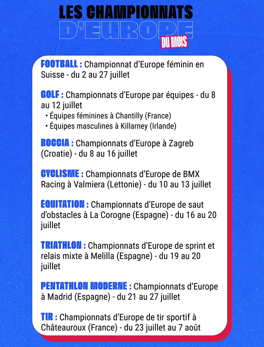Nouvelle étape de la saison 2025 avec de nombreux championnats du monde et championnats d'Europe qui se dérouleront tout le mois et les Français auront des coups à jouer dans les différentes disciplines !  Le reste du programme est à retrouver sur notre site ⤴️