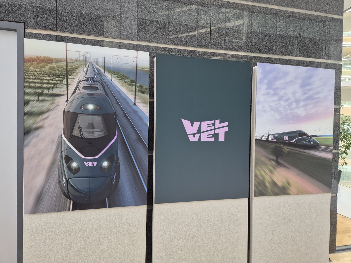 🚄 Au siège d'Alstom pour la présentation de la nouvelle compagnie Velvet, jusqu'à présent connue sous le nom de projet Proxima. Lancement prévu en 2028 sur l'axe à grande vitesse Atlantique (Paris, Bordeaux, Angers, Nantes, Rennes).