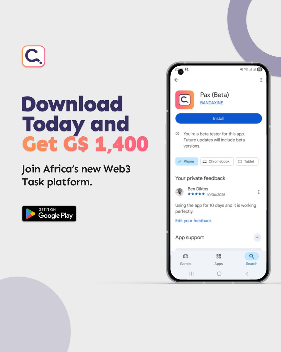 Ben_Diktos's tweet image. 🚨 NOW LIVE on @GooglePlay
! Start earning from tasks + surveys with @thecanvassing
🔗 Download Here: shorturl.at/1982N
✅ Sign in with @Google
🔗 Link @gooddollarorg wallet (via @minipay)
👤 Complete profile
🎉 Claim 1,400 G$ tokens!