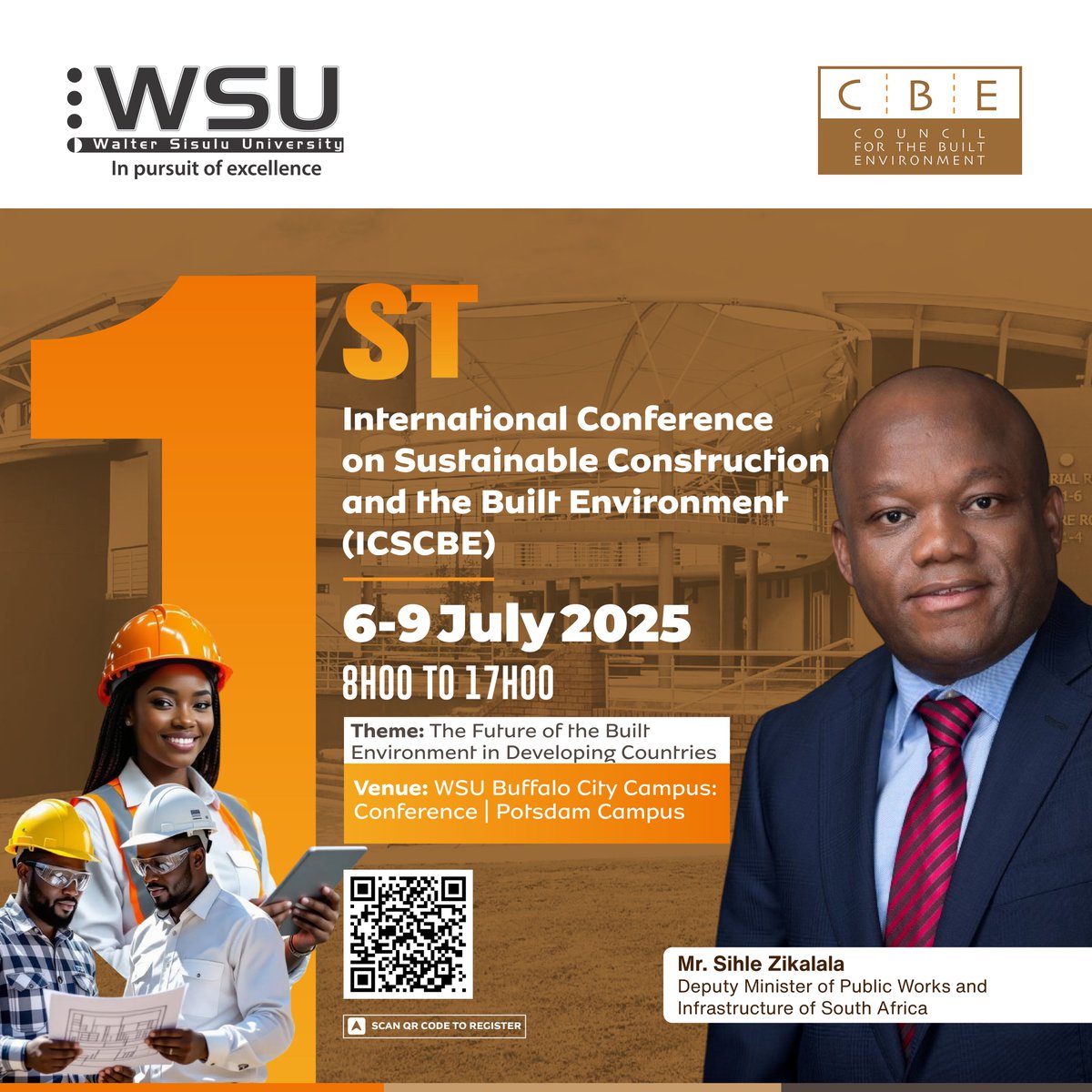 Walter Sisulu University (@waltersisuluuni) on Twitter photo WSU and <a href="/cbe_rsa/">Council for the Built Environment</a> are honoured to welcome Mr. Sihle Zikalala, Deputy Minister of the Department of Public Works and Infrastructure, as the keynote speaker at the 1st ICSCBE.
Register: icscbe.wsu.ac.za/icscbe/registe…
For more info: icscbe.wsu.ac.za/icscbe/ WSU and <a href="/cbe_rsa/">Council for the Built Environment</a> are honoured to welcome Mr. Sihle Zikalala, Deputy Minister of the Department of Public Works and Infrastructure, as the keynote speaker at the 1st ICSCBE.
Register: icscbe.wsu.ac.za/icscbe/registe…
For more info: icscbe.wsu.ac.za/icscbe/