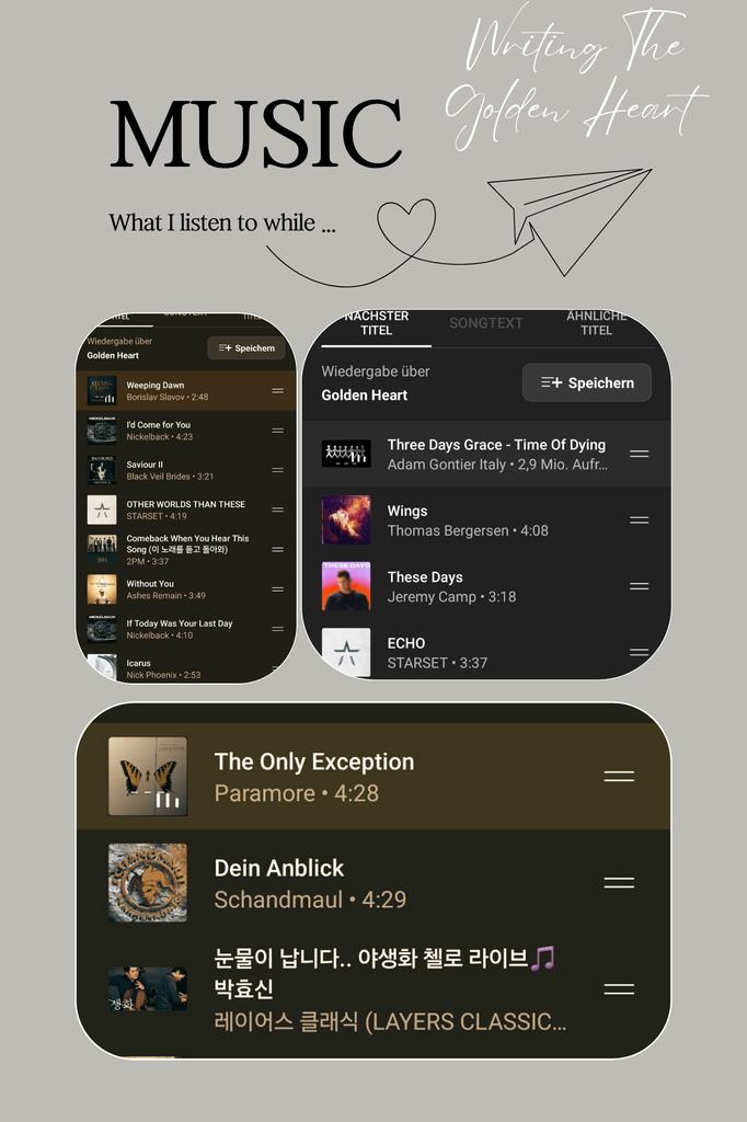 NabiKangGH's tweet image. Here’s a glimpse of what’s playing in my ears while I’m writing The Golden Heart. 🎧✨
All of them shape the story.
Do you have a go-to writing playlist too? Share your favorites! 
#writerfriendschallenge 

#TheGoldenHeart #WritingPlaylist #WritingMusic #WritersLife #AmWriting