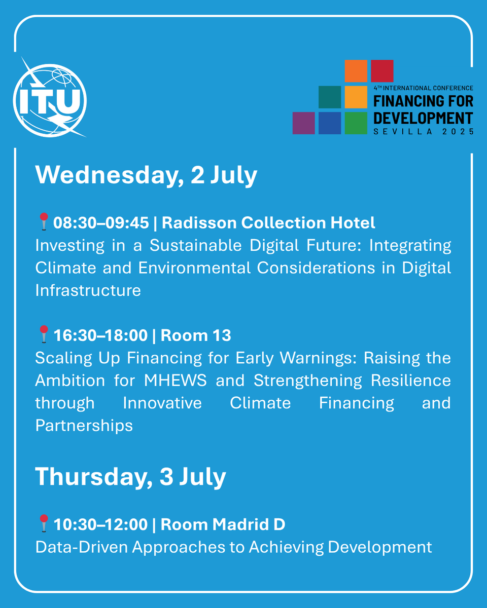 ITU's tweet photo. Closing digital divides requires unprecedented levels of investment in digital infrastructure.  

Meet @ITU at #FfD4 to discuss #FinancingOurFuture and the new Digital Infrastructure Investment Catalyser: diginvest@itu.int 

#InvestInDigital. Invest in our shared future. https://t.co/OfrmuRqOWq