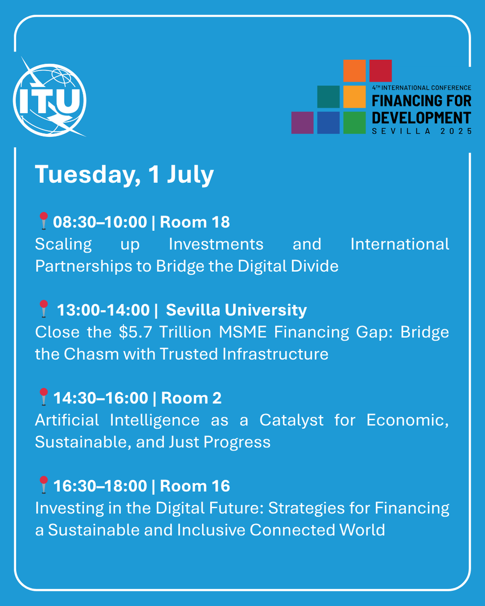 ITU's tweet photo. Closing digital divides requires unprecedented levels of investment in digital infrastructure.  

Meet @ITU at #FfD4 to discuss #FinancingOurFuture and the new Digital Infrastructure Investment Catalyser: diginvest@itu.int 

#InvestInDigital. Invest in our shared future. https://t.co/OfrmuRqOWq