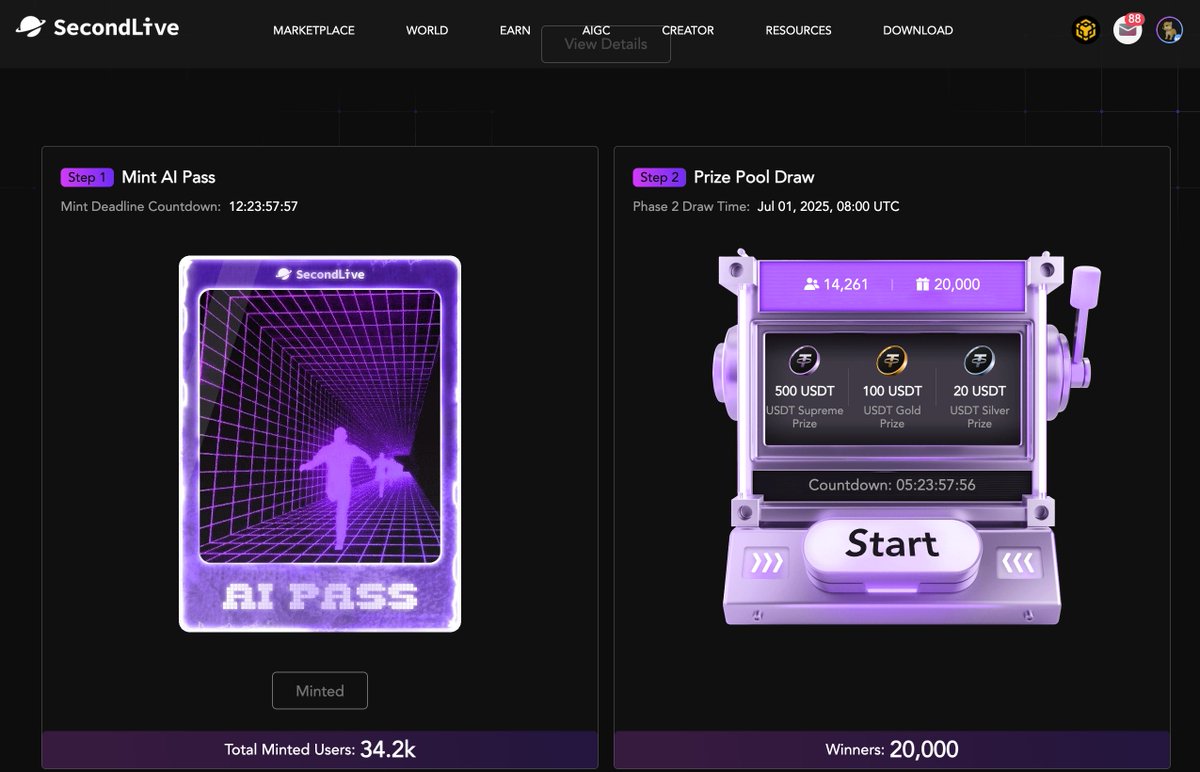 🎉 SecondLive AI Metaworld — Chapter 1: Round 2 Lucky Draw is LIVE!

💰 Prize Pool: 6,666 $USDT + 333,333 $LIVE
⚡ 20,000 winners — FCFS!
🏆 Top prizes: 500 $USDT or 1,000 $LIVE

🎟️ Must do: Mint your AI Pass NFT
❗ Already joined Round 1? Use a different wallet for Round 2.

👉
