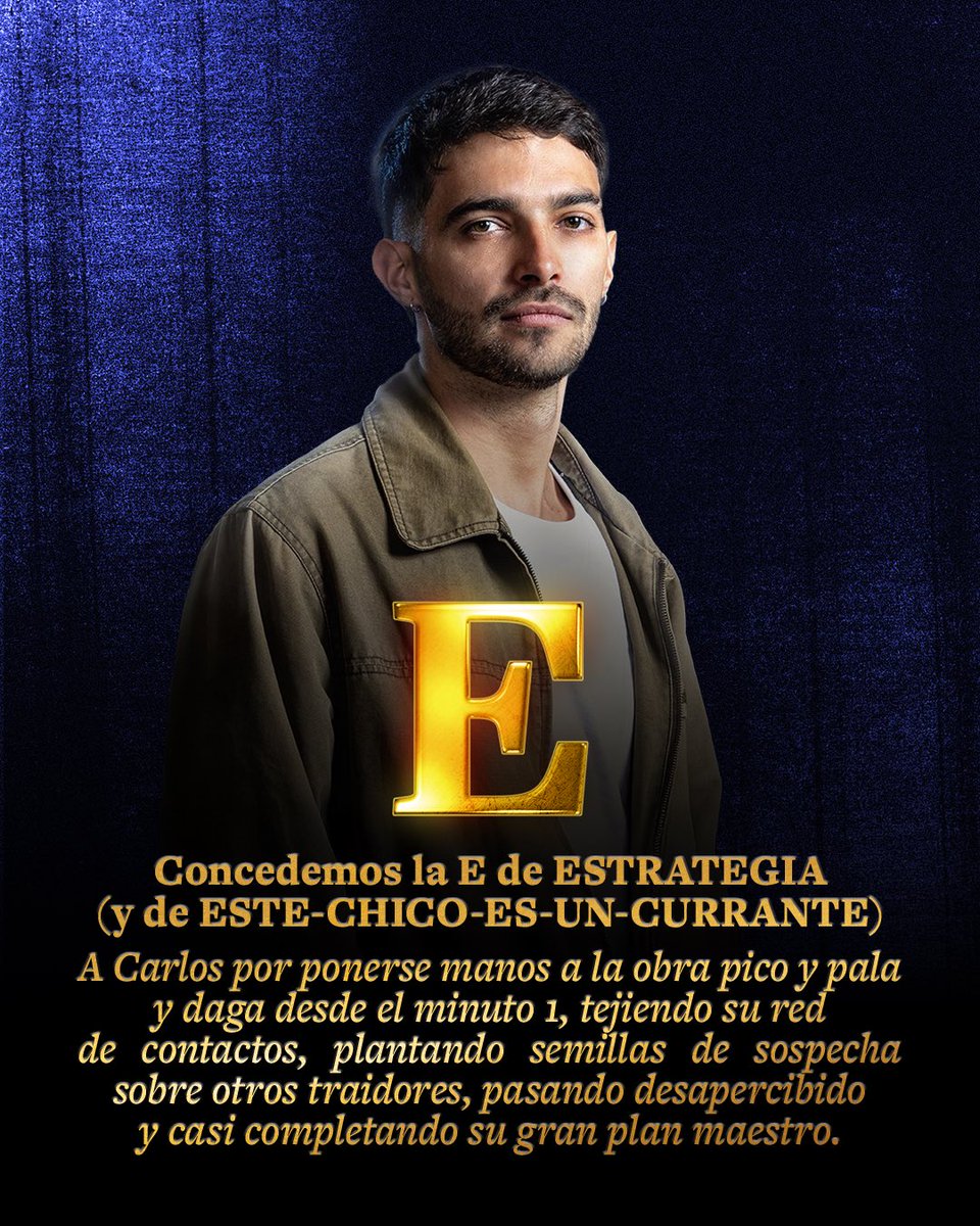 De parte de Con T de Traitors, para Carlos: Con E de Estrategia (y de Este-chico-es-un-currante)

🎧 tr.ee/tjFToHLEb5

#TraitorsEspaña #Traitorsfinal