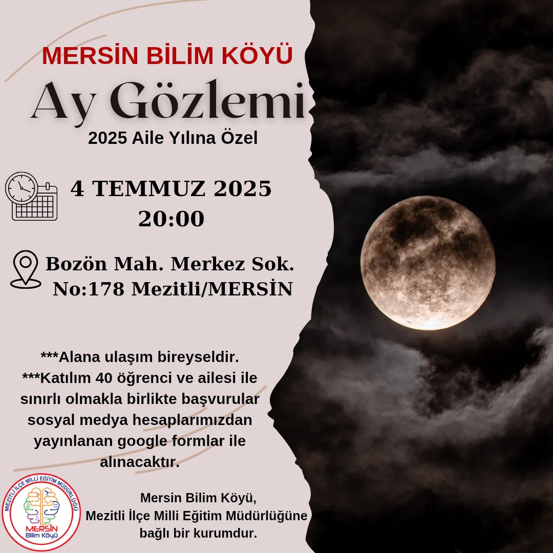 Mersin Bilim Köyü (@bilimkoyu) on Twitter photo Mersin Mezitli İlçe Milli Eğitim Müdürlüğü bünyesinde tüm bölge öğrencilerimize hizmet vermekte olan Mersin Bilim Köyü tarafından düzenlenecek Ay Gözlemi Etkinliği için başvuru linki 👇 forms.gle/nfkRGTVq3ULSBY…
<a href="/tcmeb/">Millî Eğitim Bakanlığı</a> <a href="/MersinValiligi/">Mersin Valiliği</a> <a href="/MersinMEM/">Mersin İl Millî Eğitim Müdürlüğü</a> <a href="/MezitliMEM/">Mezitli MEM 🇹🇷</a> <a href="/fazilet_durmus/">Fazilet Öğretmen 🇹🇷</a> Mersin Mezitli İlçe Milli Eğitim Müdürlüğü bünyesinde tüm bölge öğrencilerimize hizmet vermekte olan Mersin Bilim Köyü tarafından düzenlenecek Ay Gözlemi Etkinliği için başvuru linki 👇 forms.gle/nfkRGTVq3ULSBY…
<a href="/tcmeb/">Millî Eğitim Bakanlığı</a> <a href="/MersinValiligi/">Mersin Valiliği</a> <a href="/MersinMEM/">Mersin İl Millî Eğitim Müdürlüğü</a> <a href="/MezitliMEM/">Mezitli MEM 🇹🇷</a> <a href="/fazilet_durmus/">Fazilet Öğretmen 🇹🇷</a>