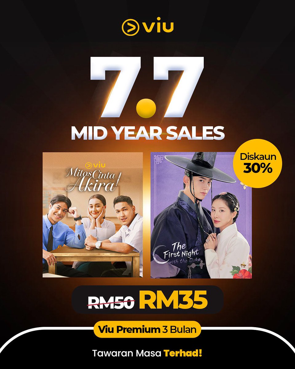 🔥7.7 𝙎𝘼𝙇𝙀 𝘿𝘼𝙃 𝙎𝙏𝘼𝙍𝙏! 🔥

💸 𝟯 𝗕𝗟𝗡 𝗩𝗶𝘂 𝗣𝗥𝗘𝗠𝗜𝗨𝗠 𝗖𝗨𝗠𝗔 𝗥𝗠𝟯𝟱 (harga asal 𝗥𝗠𝟱𝟬!)
✅ Layan drama tanpa iklan
✅ Akses penuh semua drama &amp; variety
✅ Jauh lebih jimat dari langgan bulanan

📅 Promo sampai 14 Julai, lepas tu harga asal kembali 😎