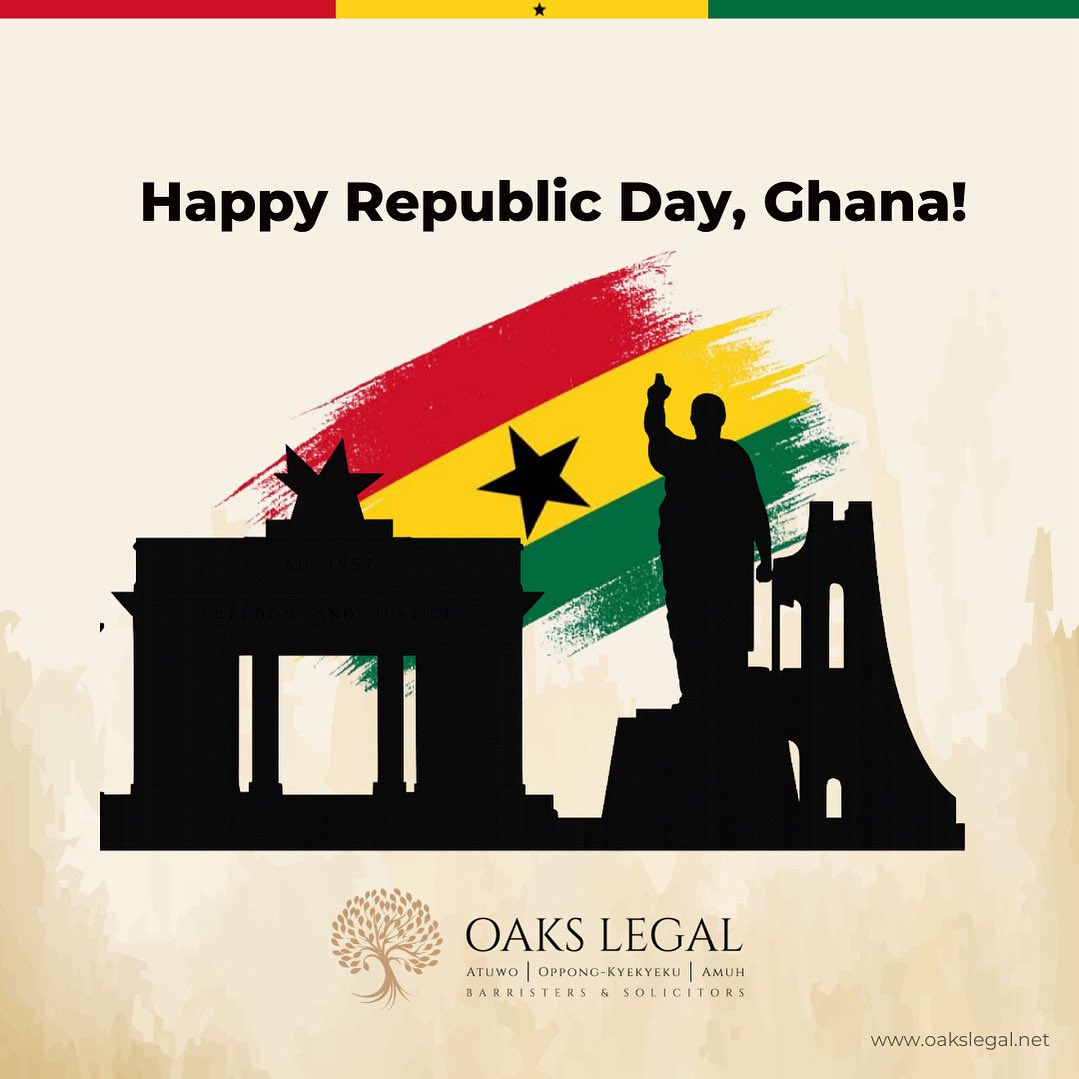 OaksLegal's tweet photo. Happy Republic Day, Ghana! From us all at OAKS Legal.
 
#OAKSLegal #GhanaRepublicDay #ProudlyGhanaian https://t.co/ufNJSrUc69