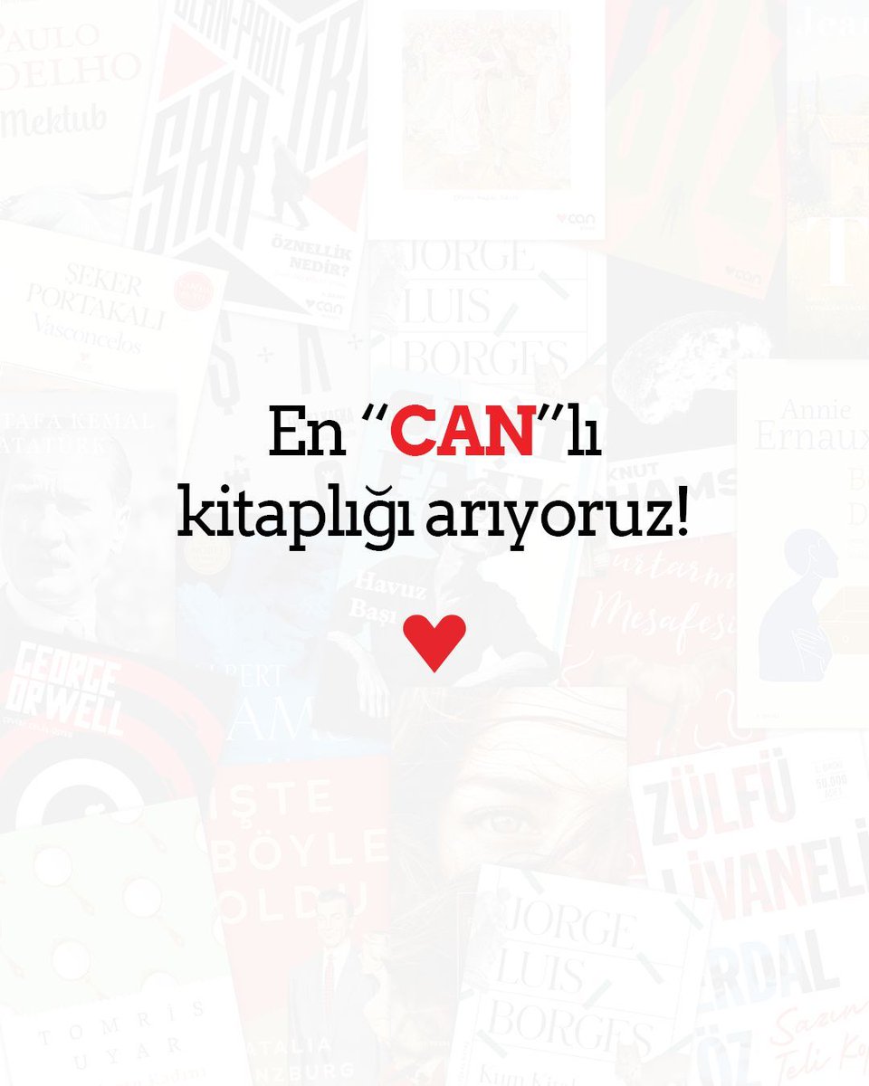 En “Can”lı kitaplığı arıyoruz!  

Kitaplığınızdaki Can Yayınları kitaplarının fotoğrafını Instagram veya X’te #EnCANlıKitaplık etiketiyle paylaşın, canyayinlari.com’da geçerli 1000TL’lik Hediye Kartı kazanan 5 okurumuzdan biri olma şansını yakalayın!

*Son gün 8 Temmuz