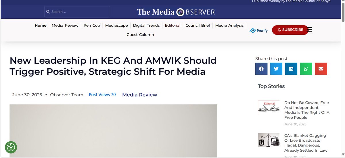 Association of Media Women in Kenya (@amwik) on Twitter photo New leadership in <a href="/KenyaEditors/">Kenya Editors’ Guild</a> and <a href="/AMWIK/">Association of Media Women in Kenya</a> should trigger positive, strategic shift for media.
In KEG, <a href="/zubeidahkananu/">Zubeidah Kananu</a>, an editor at the <a href="/StandardGroupLc/">The Standard Group PLC</a>, won her second term as president, while AMWIK just elected <a href="/RobiKOchieng/">Robi Koki Ochieng</a>, chairperson of the Department of Communication New leadership in <a href="/KenyaEditors/">Kenya Editors’ Guild</a> and <a href="/AMWIK/">Association of Media Women in Kenya</a> should trigger positive, strategic shift for media.
In KEG, <a href="/zubeidahkananu/">Zubeidah Kananu</a>, an editor at the <a href="/StandardGroupLc/">The Standard Group PLC</a>, won her second term as president, while AMWIK just elected <a href="/RobiKOchieng/">Robi Koki Ochieng</a>, chairperson of the Department of Communication