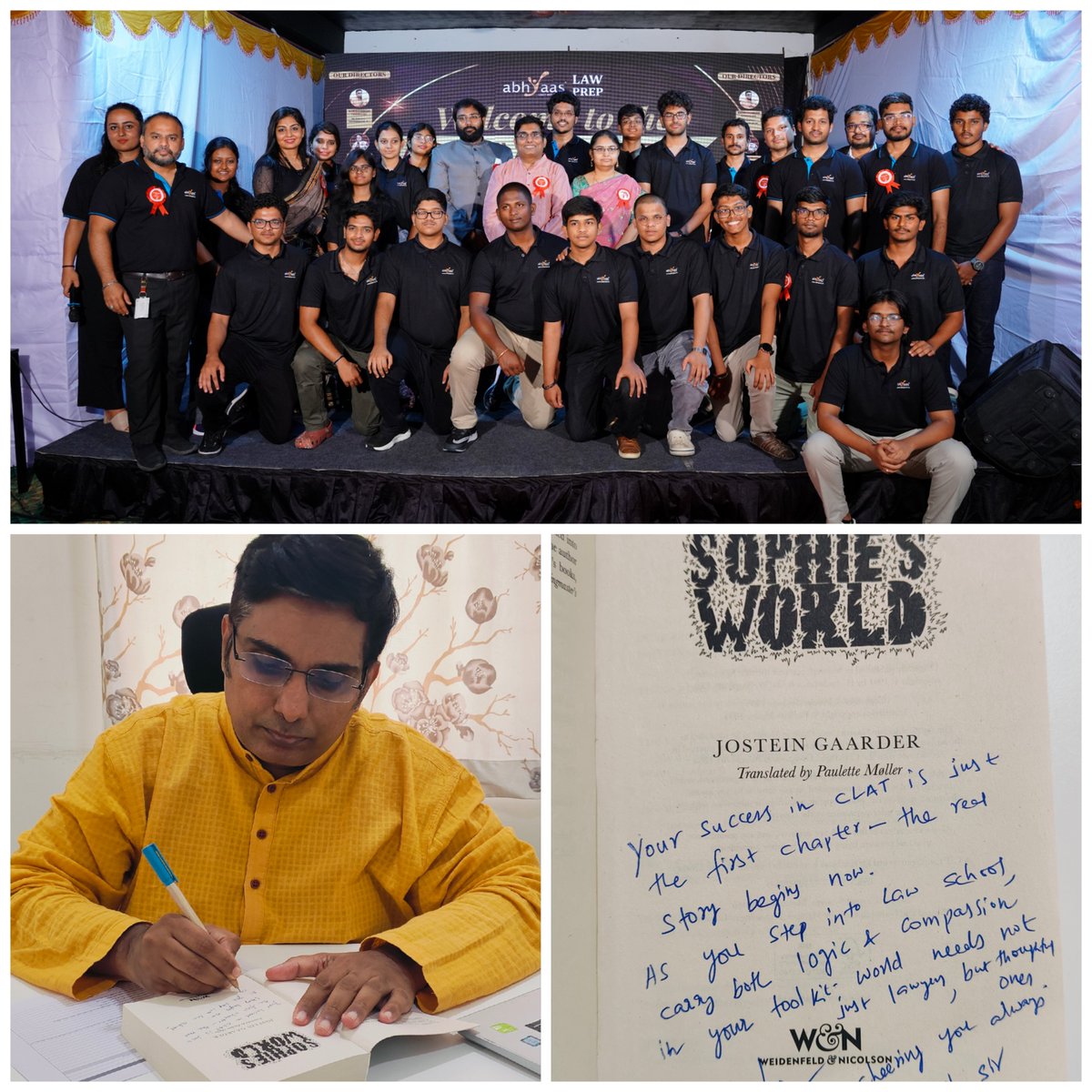 55+ NLU admits. 13+ NLUs. 10+ into NALSAR.
🎉ALP Achievers’ Meet 2025 was a proud moment for us at <a href="/AbhyaasEC/">Abhyaas</a>. To those who missed, we are sending a copy of Sophie’s World with my handwritten note.

Let’s continue building thinkers who care. 🌱
#CLAT2025 #AbhyaasLawPrep