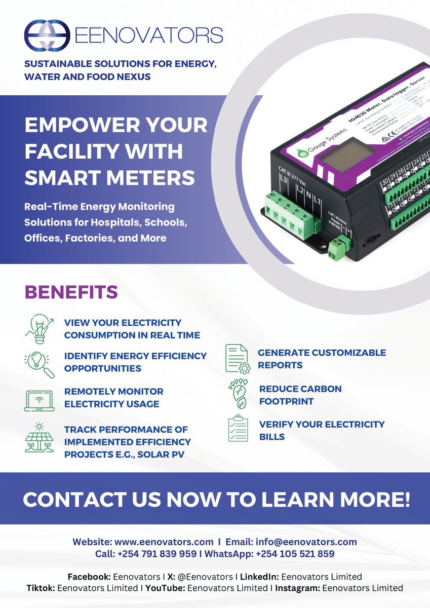 Eenovators's tweet image. What makes eGauge stand out?
✅ Real-time data (1s updates)
✅ Up to 30+ circuits monitored
✅ Web-based dashboard
✅ Solar + grid + genset compatible
✅ Lifetime data storage
#RealTimeMonitoring #EnergyRegulations2025