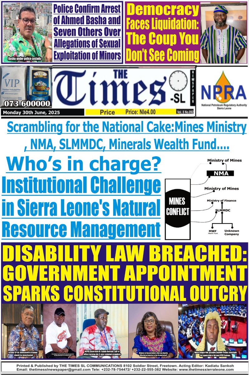 thomasd05987132's tweet photo. #MineralConflict In Sierra Leone
The newly created Sierra Leone Mines and Mineral Development Corporation (SLMMDC) which has as it assets several deposits including the Kasafoni creates more conflict in the mining sector.
#SLMMDC is responsible to the #FinanceMinister while on the other hand are the Ministry of Mines and National Mineral Agency or NMA under the supervision of the Minister of Mines.
Information revealed that #SLMMDC has already signed contract with #MineralWealthFund as its asset manager and the later is also having a covert contract with an unknown company
#WorldBank has stated that while the country has made progress in reforming its legal framework for the mining sector with the Mines and Minerals Development Act 2023 which removes discretionary powers of key political and technical officials of regulatory ministries and agencies, but legal contradictions and inconsistencies remain.
In view of this, it but prudent for #SLMMDC to come out clean and explain to Sierra Leoneans why all this commotion in the mining sector.
@mof_sl @WorldBankAfrica @IMFNews @EITIorg @julius_maadabio @VP_Jalloh @dsengeh