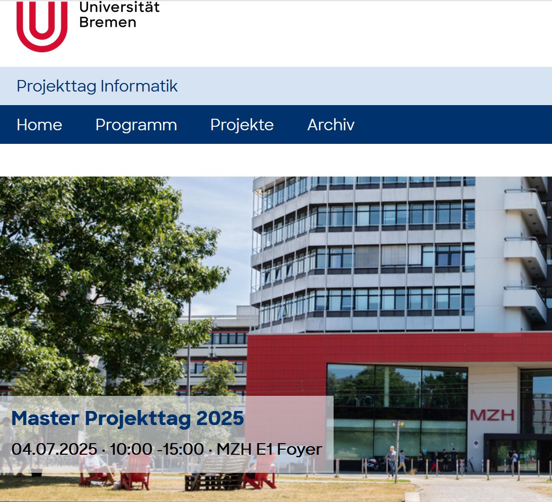 Master Projekttag #Informatik 2025 an der #UniBremen: 04.07.2025 · 10:00-15:00 · MZH E1 Foyer - Herzlich Willkommen! informatik.uni-bremen.de/projekttag/202… <a href="/agra_uni_bremen/">AGRA Uni Bremen</a> <a href="/DSC_unibremen/">Data Science Center (@dsc_bremen@wisskomm.social)</a>