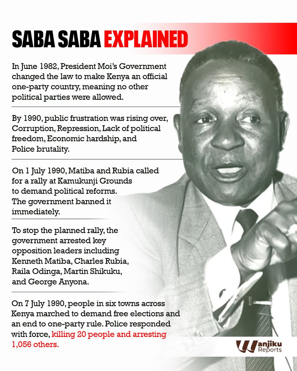 WanjikuReports's tweet photo. Saba Saba Explained: Why It Matters 35 Years Later. 
#SabaSaba2025 #StopAbductionsKE2025 https://t.co/7NBFmIlT6T