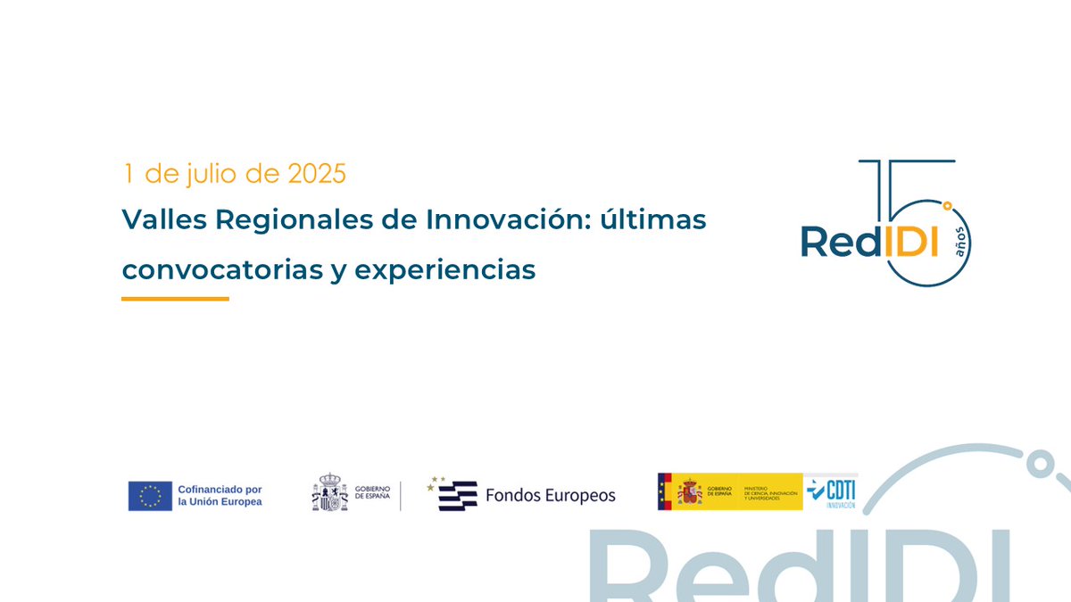 redpoliticasIDI's tweet photo. 📣Hoy en #RedpoliticasIDI conocemos los detalles de las últimas convocatorias de #HorizonteEuropa sobre Valles Regionales de #Innovación y la experiencia de los 3 proyectos en marcha liderados por entidades españolas #ECIV #PRECISEU y #RIVCircular
➡️https://t.co/KcjbRPdLPh

#RIV https://t.co/QLcbhn8Q4J