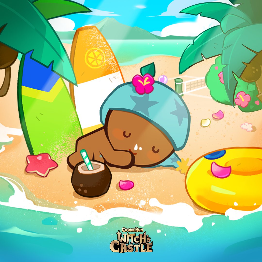 WitchsCastle_EN's tweet image. SUMMER IS HERE! WOOT! ☀️
Looks like GingerDozer fell asleep 😴 to the sound of the waves. 🌊
It&apos;s not a bad way to enjoy the summer at all!

#CookieRunWitchsCastle #WitchsCastle