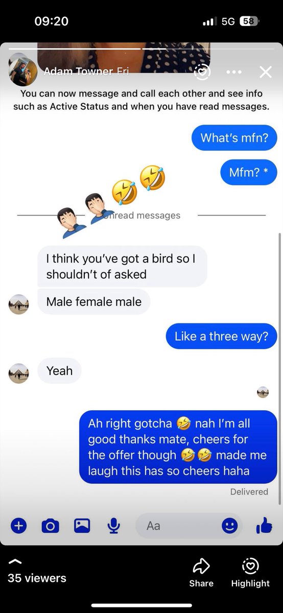 I get some weird messages, but being asked to bang a random blokes Mrs with him is up there 🤣🤦🏻‍♂️