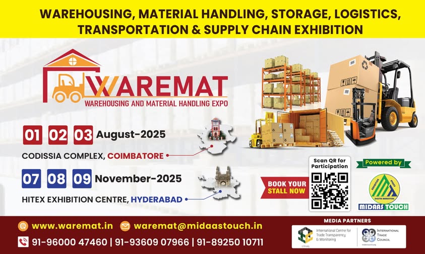 IntTradeCouncil's tweet image. 📦 From advanced storage solutions to the latest material handling tech, WAREMAT 2025 is where you’ll find everything you need to stay competitive in the logistics industry. Don’t miss out! 🚛🌟 waremat.in
#WarehousingExpo #SupplyChainExpo