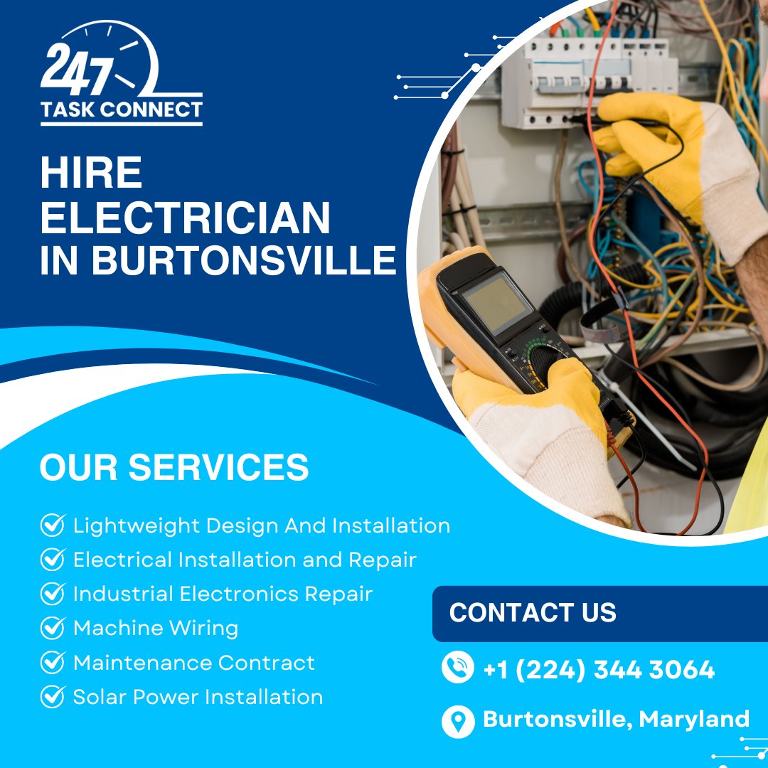 task_247's tweet image. 📞 Call Now: +1 (224) 344 3064
247taskconnect.com/hire-electrici…
💡 Need Electrical Help in Burtonsville? We&apos;re Just a Call Away!
🛠️ Same-Day Service
⚡ Emergency Repairs
#BurtonsvilleElectrician #ElectricianNearMe #247TaskConnect #HireElectrician #PowerRestored #FixItFast #HomeImprovement
