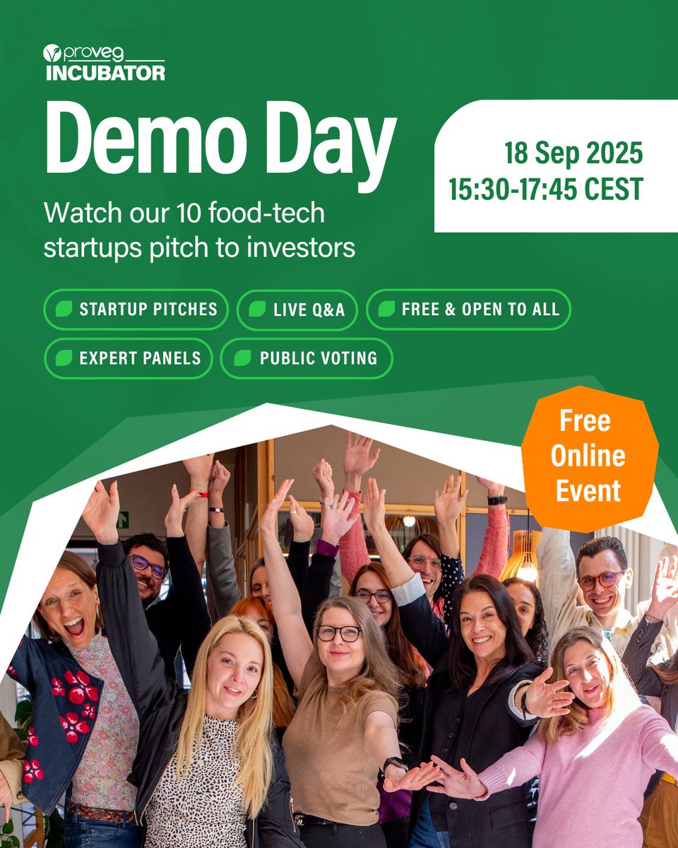 ProvegIncubator's tweet image. 🎟️ Get your free ticket to our #DemoDay!
Join us for our upcoming Demo Day, where some of the most exciting startups in the plant-based and fermentation-powered food space will pitch their bold ideas to the world. 🚀💡
👉hubs.ly/Q03vnlHg0 
#provegincubator13