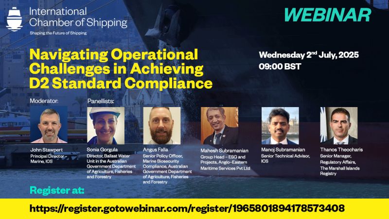 ⏰ Final call to register: The International Chamber of Shipping is hosting a webinar on "Navigating Operational Challenges in Achieving D2 Standard Compliance" on Wednesday, 2 July 2025.

To learn more and register, please visit: ics-shipping.org/event/navigati…

#ICS #BWMS #Policy