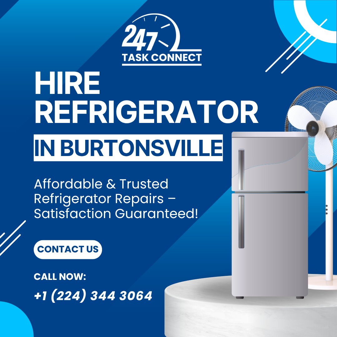 task_247's tweet image. 📞 Call Now: +1 (224) 344 3064
247taskconnect.com/hire-refrigera…
Don’t let spoiled food or rising temps ruin your day. 
🔧 Compressor &amp;amp; Cooling Issues
❄️ Ice Maker &amp;amp; Water Dispenser Repairs
#RefrigeratorRepairBurtonsville #FridgeNotWorking #247TaskConnect #ApplianceRepair #SameDayService