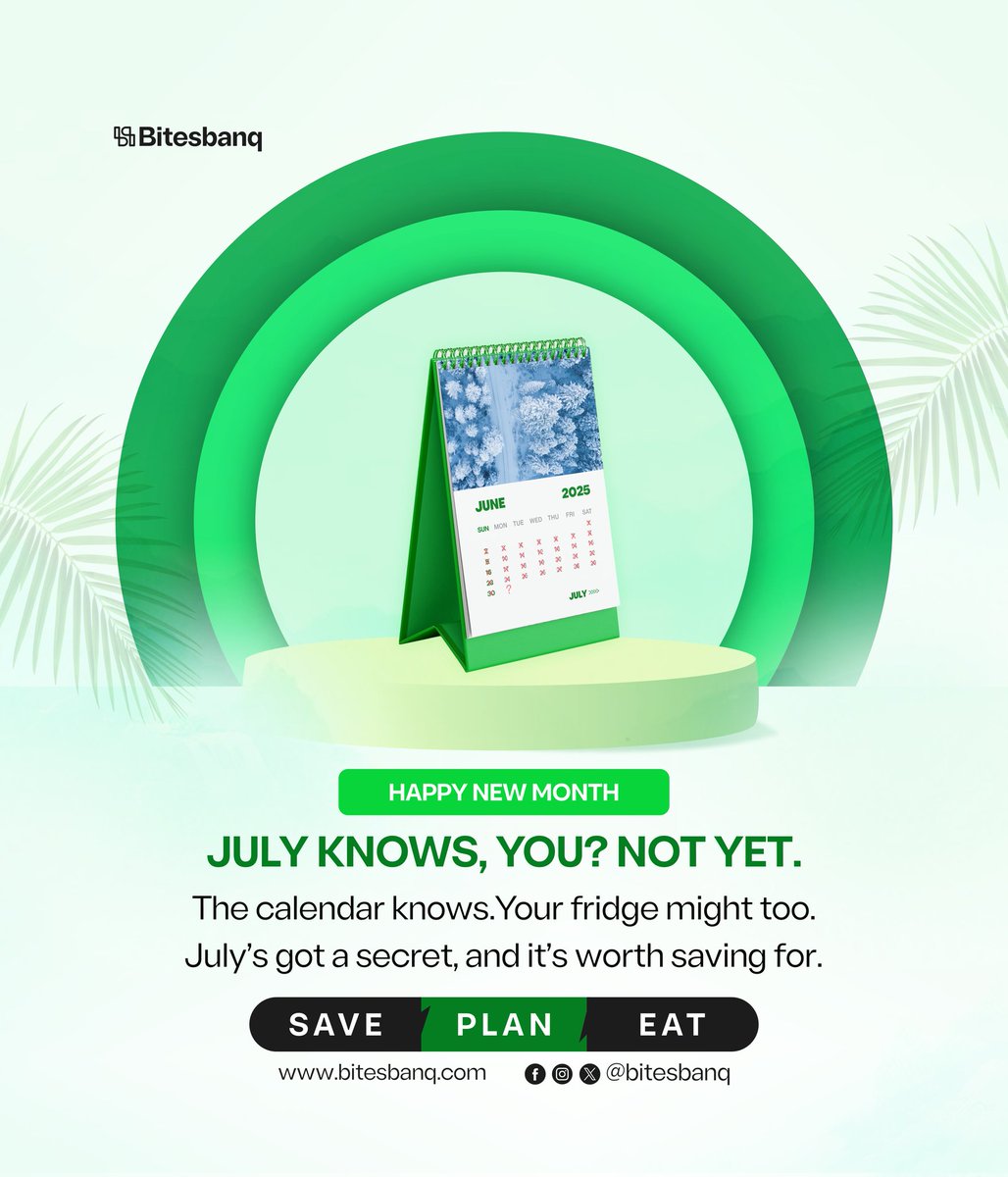 July whispers promise. Your plans, your plate, your peace — all aligned when you save ahead. Welcome to a month worth preparing for.

#SaveWithBitesBanq #BitesbanqJuly #ᴄᴏᴍɪɴɢsᴏᴏɴ #july