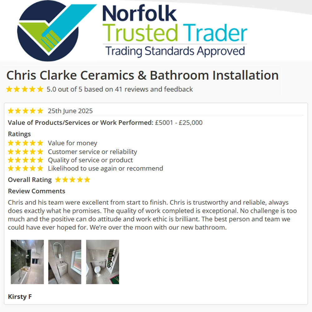 VettedTraders's tweet image. Another reason to use a Trading Standards Approved Trusted Trader. More fantastic feedback for Norfolk member Chris Clarke Ceramics & Bathroom Installation 👏
trustedtrader.team/Norfolk/Chris-…
#Norfolk #TrustedTrader #TradingStandards #Approved