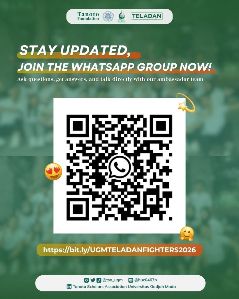 tsa_ugm's tweet photo. SCAN THIS QR! Info penting ini woy‼️
Janlup gabung grup WA-nya tuh 🫵👀 https://t.co/StTARGoh60