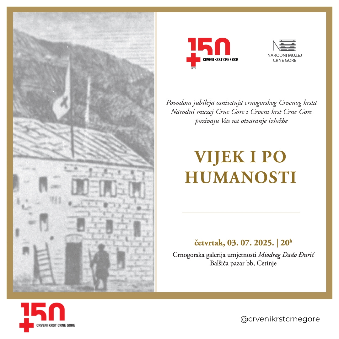 🗓️Izložba će biti organizovana u četvrtak, 3. jula u galeriji umjetnosti Miodrag Dado Đurić, na Cetinju, u 20 sati⏰.

Izložba će biti dostupna javnosti do kraja septembra ove godine.
👋Dobro došli.

#NaStraniHumanosti #150godinaCKCG #CrvenikrstCrneGore #RedCrossofMontenegro