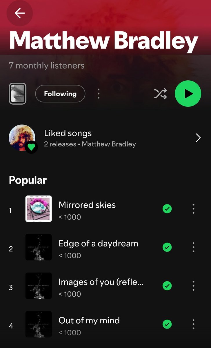 Thank you to the 7 monthly listeners. It might not sound like a lot but for somebody that doesn't really promote, play live anymore, submit music to radio, reviewers etc and just does it for the love of writing alone, it means a lot ❤️ share if possible.

open.spotify.com/artist/6F8Kk1V…
