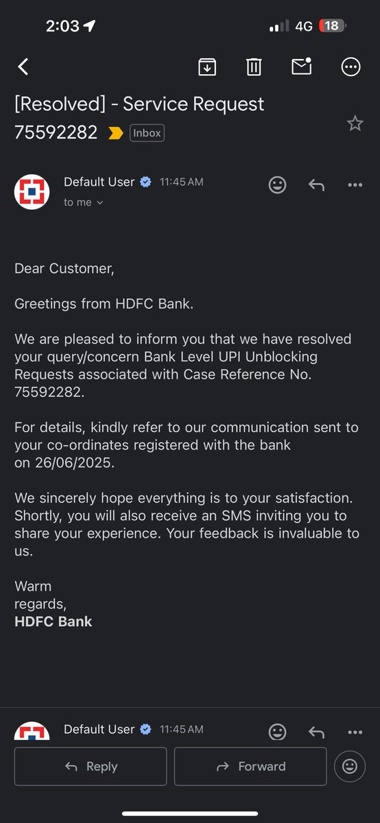 CodeBreaker444's tweet image. Recently opened my account with @HDFC_Bank and done a deposit as well. But to my surprise i was not able to pair the UPI with any app (phonepe,gpay etc). Its been two weeks and they were not able to resolve the issue. Irony is that got an email saying issue has been resolved. WTH