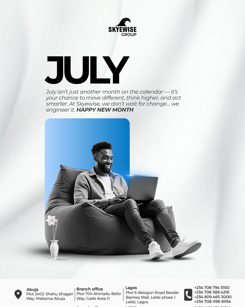 skyewisegroup's tweet photo. New Month, New Possibilities with Skyewise Group
Smart Investments. Swift Loans. Real Results.

Don’t wait for opportunities. Create them.

Call us today, and let’s get started: +234 809 465 3000 | +234 706 388 4216

#skyewisegroup #investsmart #loansolutions #newmonthnewgoals https://t.co/ng9li5yiM5