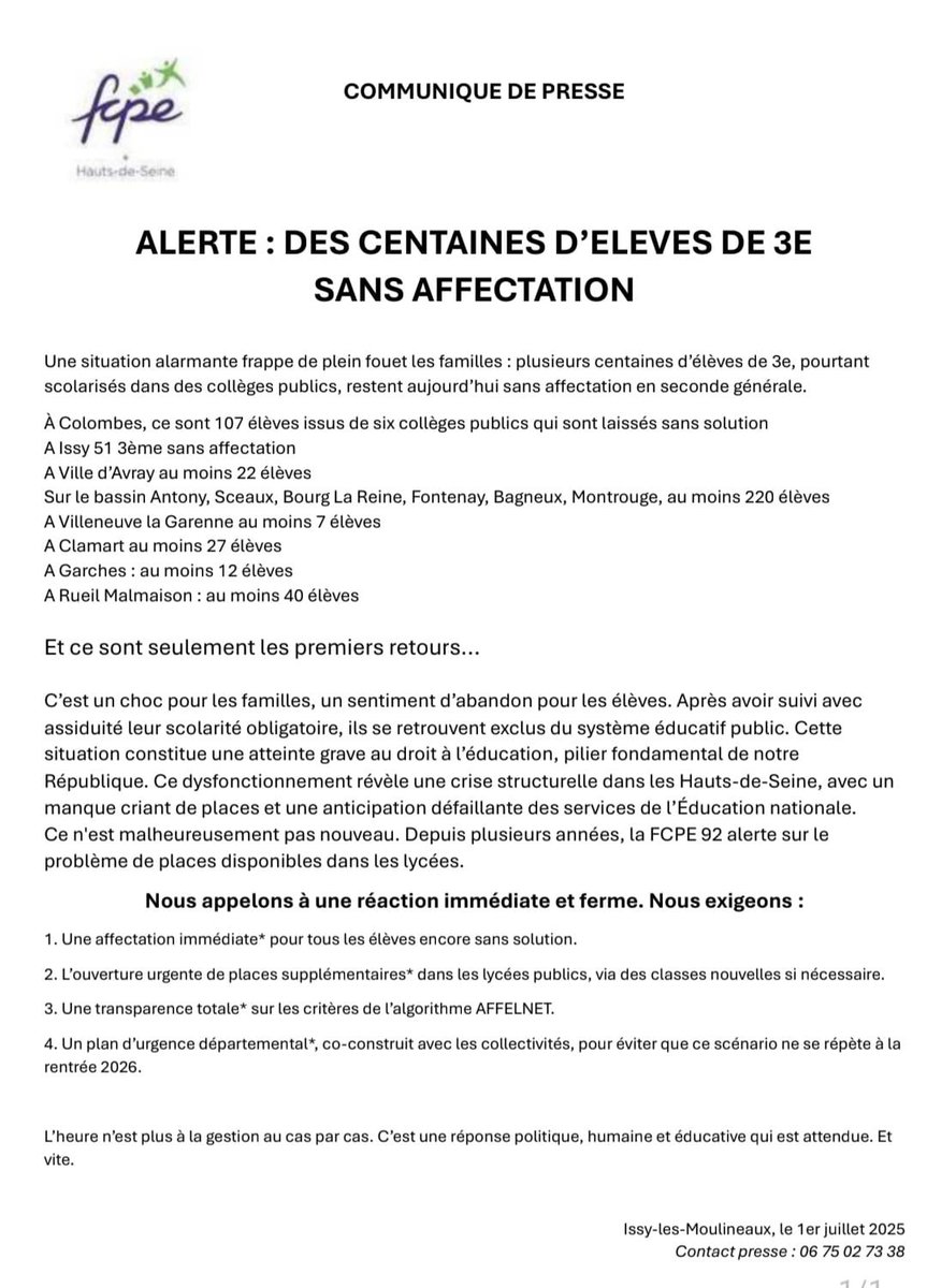 🚨🚨🚨#Urgence #SansAffectation <a href="/Elisabeth_Borne/">Élisabeth BORNE</a> <a href="/vpecresse/">Valérie Pécresse</a> <a href="/f_fulgence/">Frédéric Fulgence</a> <a href="/education_gouv/">Ministère Éducation nationale</a> <a href="/hautsdeseinefr/">Département des Hauts-de-Seine</a> <a href="/ElsaFaucillon/">Elsa Faucillon</a>