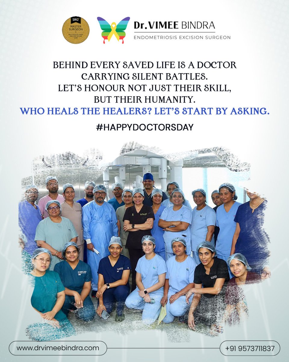 VimeeBindra's tweet image. They heal us with their hands, but carry burdens we may never see.
This #DoctorsDay, let’s look beyond the white coat &amp;amp; acknowledge the silent struggles, emotional fatigue &amp;amp; relentless dedication that define their journey. Because healing starts with being seen. 
#DrVimeeBindra