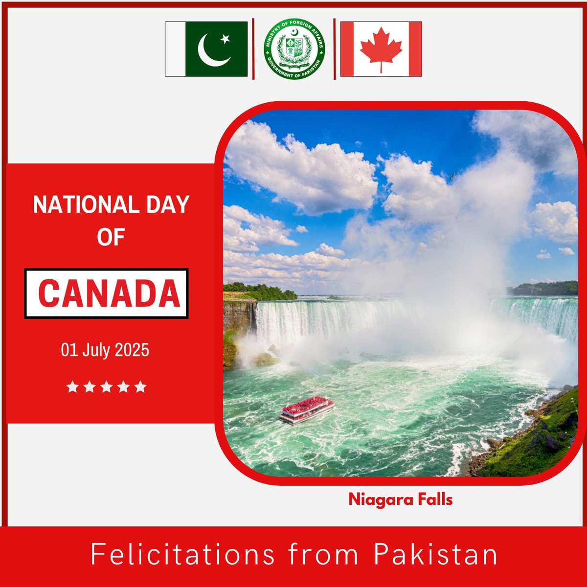 ForeignOfficePk's tweet photo. On the occasion of National Day of #Canada, we extend heartiest felicitations to its Government and people

@CanadaFP 
@PakinCanada_ 

🇵🇰🤝🇨🇦 https://t.co/W7jAaRUm2U