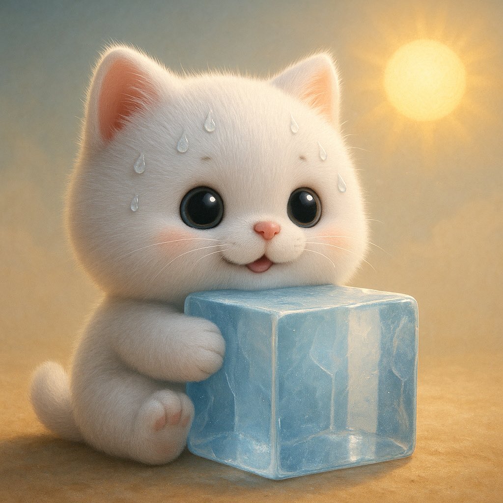 PikoPaya's tweet photo. Paya’s personal A/C system 😅❄️
One kitty, one heatwave, one giant ice cube = total mood 🧊
Stay cool &amp; cute with our sticker pack and merch:
https://t.co/36EBOwqLp5
https://t.co/FAKDRwfvkG

#Persiki #PikoandPaya #Cat https://t.co/ghzo8R9wgv