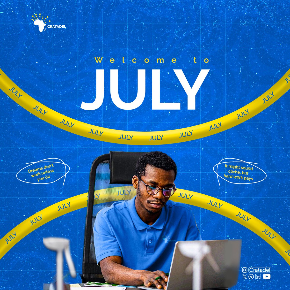 Happy new month Cratadelians

Dreams don't work unless you do it may sound like a cliche but it's not go back to your drawing board and make SMART strategies. 
It's the second half of the year you can still make that dream work. 

#makeitwork