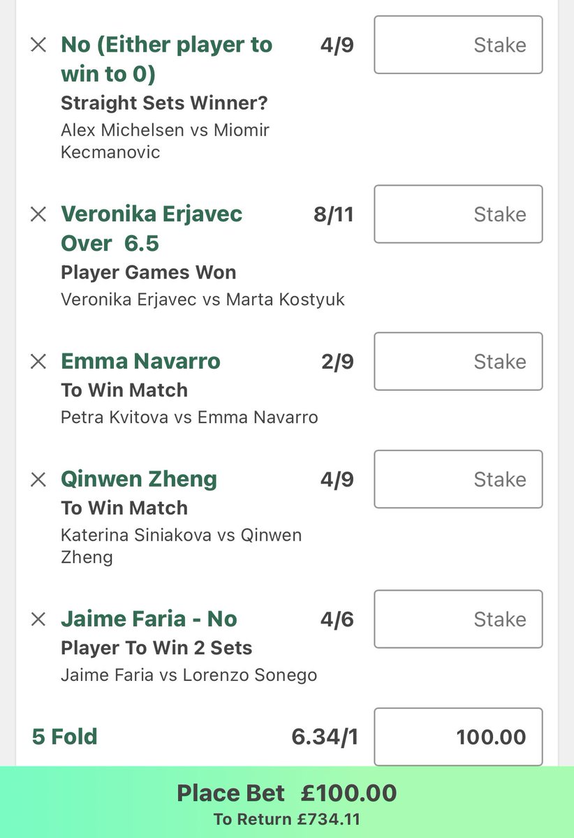 🚨Wimbledon day 2 bet!🚨

Odds standing @ 7.34x (£100➡️£734)🤑

Like&amp;follow❤️➕for more <a href="/ClarkeTips1/">ClarkeTips🦈</a> 🎾