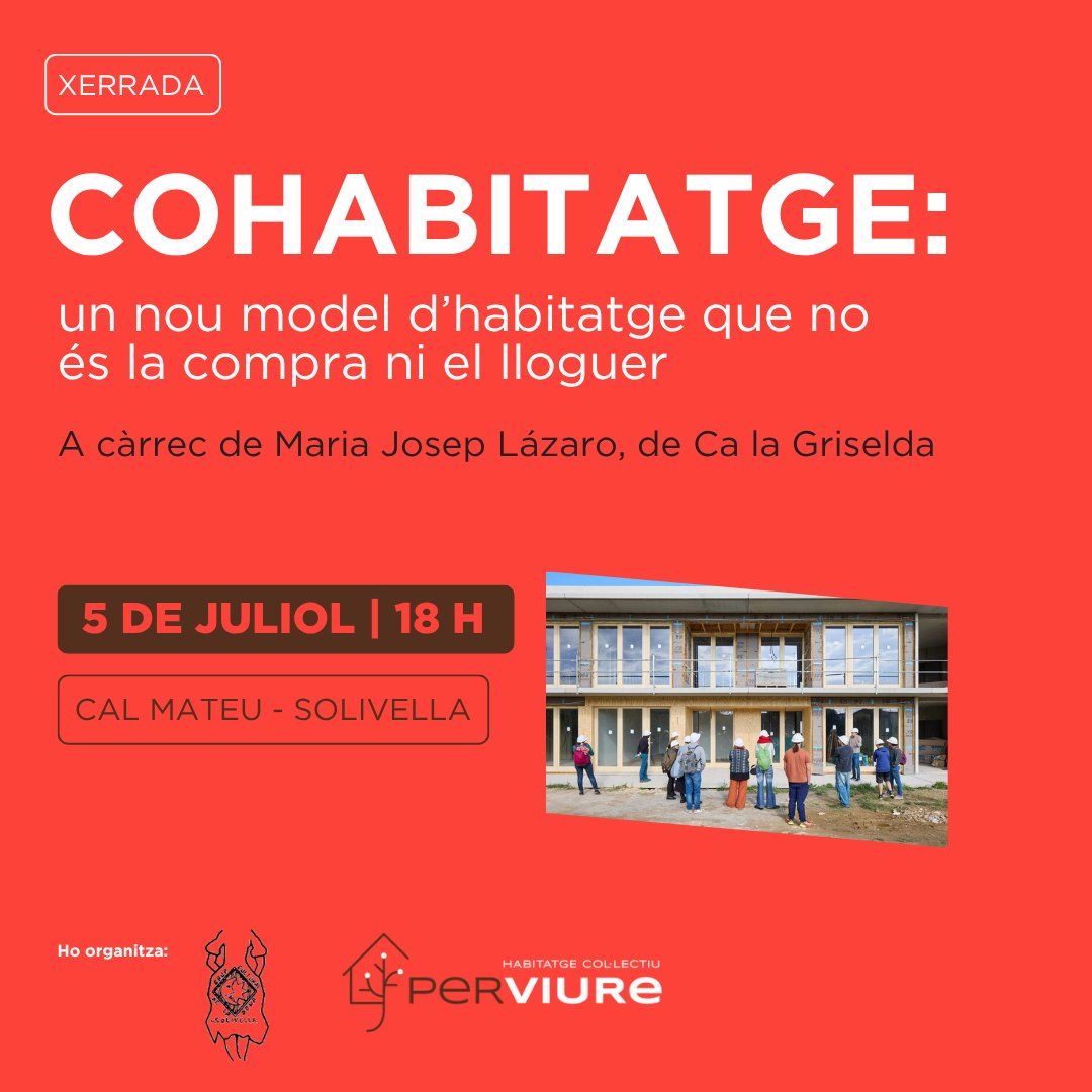 Perviure (@perviure) on Twitter photo 📅🏡 Aquest dissabte, 5 de juliol, serem a #Solivella explicant en què consisteix el model del #cohabitatge.
📍 Serà a les 18 h, a Cal Mateu (<a href="/AjSolivella/">Ajuntament Solivella</a>), a càrrec de Maria Josep Lázaro. Ho organitza el Grup Cultural de la Dona de Solivella.
🙌 Us hi esperem! 📅🏡 Aquest dissabte, 5 de juliol, serem a #Solivella explicant en què consisteix el model del #cohabitatge.
📍 Serà a les 18 h, a Cal Mateu (<a href="/AjSolivella/">Ajuntament Solivella</a>), a càrrec de Maria Josep Lázaro. Ho organitza el Grup Cultural de la Dona de Solivella.
🙌 Us hi esperem!