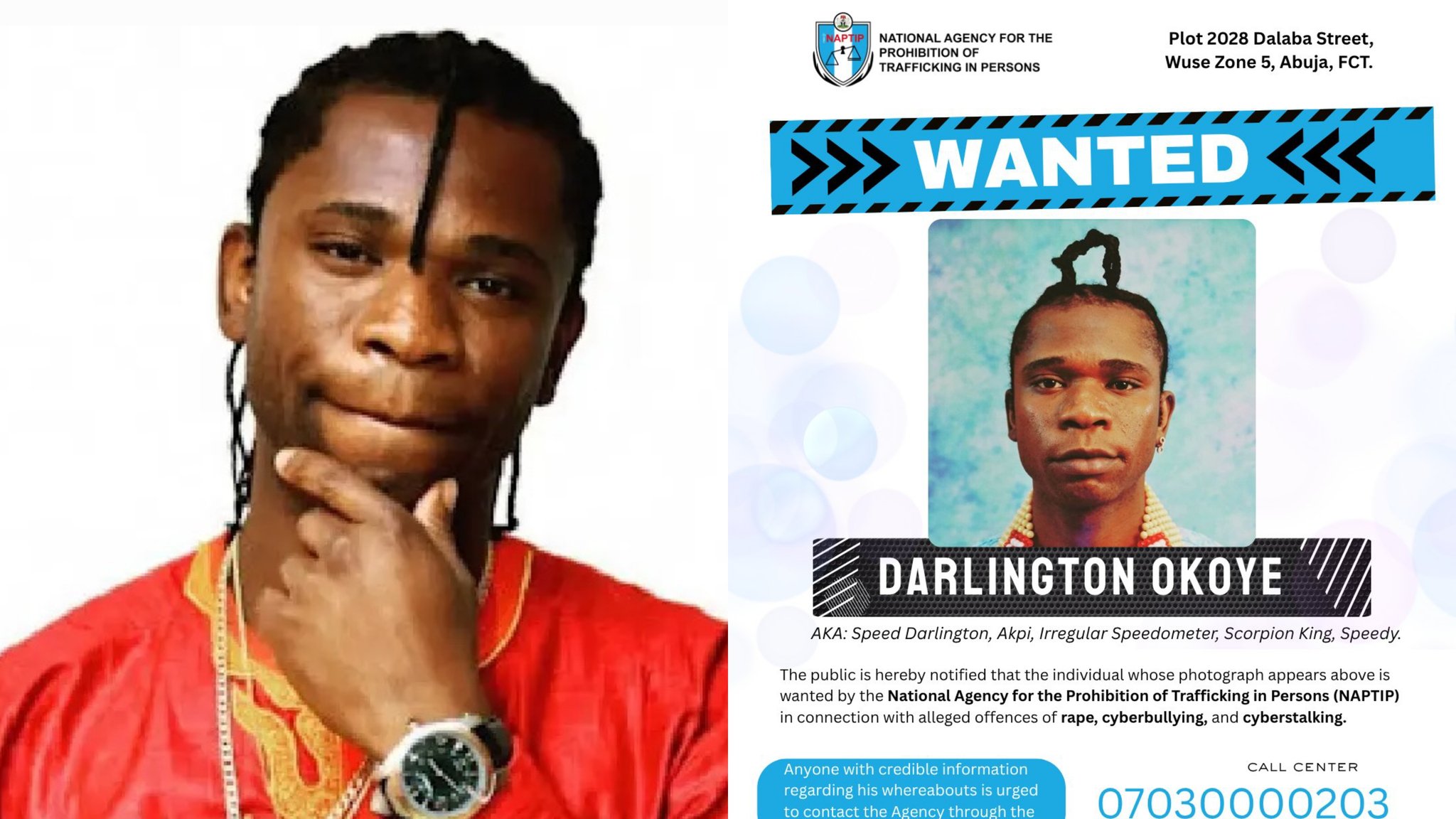 Sahara Reporters on X: "Nigerian Agency NAPTIP Places Singer Speed  Darlington On Watchlist, Alerts Interpol | Sahara Reporters  https://t.co/FOQjSwcrpi https://t.co/jIlw5uypwF" / X