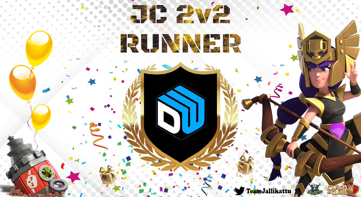JALLIKATTU CLASHERS (@teamjallikattu) on Twitter photo JC 2v2 - RESULTS
A huge congratulations to both our incredible winners!
WINNER - THE SIGMA SQUAD <a href="/Dhruvb_06/">Dhruv bansal</a> <a href="/Jatin2755/">Jatin</a>
RUNNER - DRAGON WARRIORS <a href="/mohit_rana123/">Mohit Rana</a> <a href="/ClashDhruv95906/">dhruv</a>
Thanks to Srini.
The event is single handedly organised by <a href="/srini_522/">SRINI</a> JC 2v2 - RESULTS
A huge congratulations to both our incredible winners!
WINNER - THE SIGMA SQUAD <a href="/Dhruvb_06/">Dhruv bansal</a> <a href="/Jatin2755/">Jatin</a>
RUNNER - DRAGON WARRIORS <a href="/mohit_rana123/">Mohit Rana</a> <a href="/ClashDhruv95906/">dhruv</a>
Thanks to Srini.
The event is single handedly organised by <a href="/srini_522/">SRINI</a>