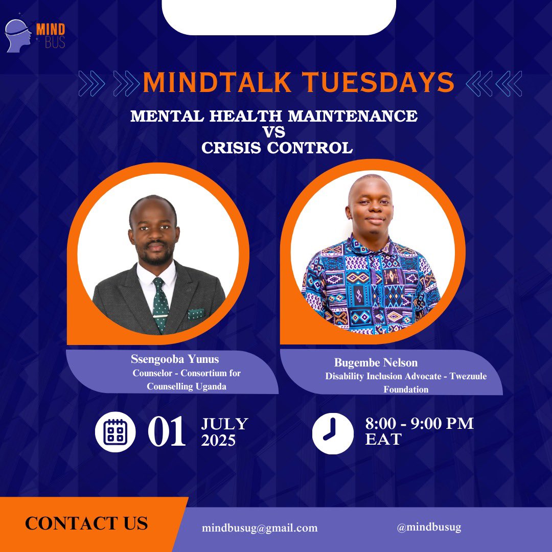 Mindbus Health Support Uganda (@mindbusug) on Twitter photo Looking for the best way to go through the new month? Look no further!🥳
Mindtalk Tuesday is here to equip you with all the necessary tips to keep your health in check. Join us together with <a href="/Ccounsellingug/">Consortium For Counselling Uganda.</a> and <a href="/BugembeNelson/">Disability-Isnt-Inability</a> and be part of the conversation 🥳
#mentalwellness Looking for the best way to go through the new month? Look no further!🥳
Mindtalk Tuesday is here to equip you with all the necessary tips to keep your health in check. Join us together with <a href="/Ccounsellingug/">Consortium For Counselling Uganda.</a> and <a href="/BugembeNelson/">Disability-Isnt-Inability</a> and be part of the conversation 🥳
#mentalwellness