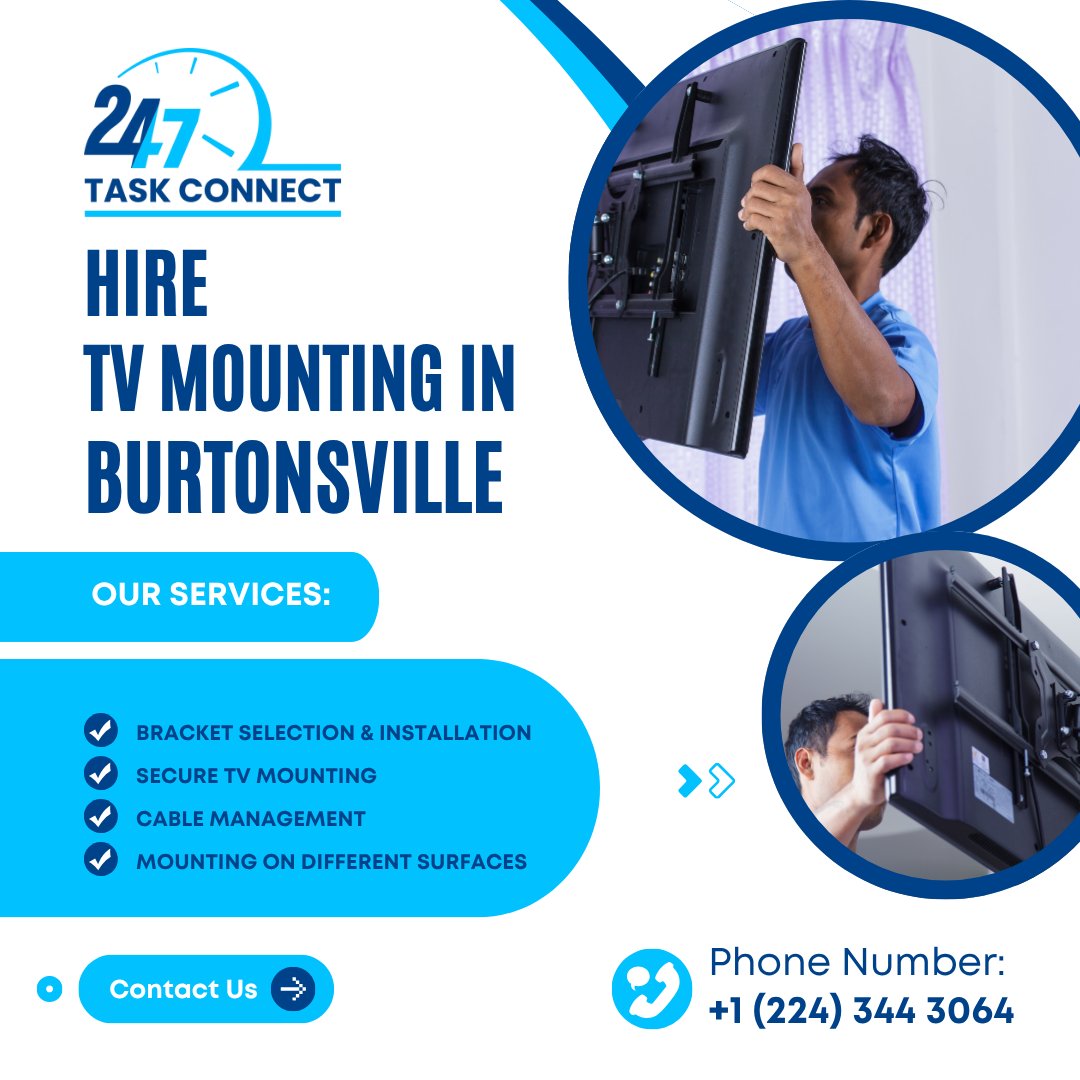 task_247's tweet image. 📞 Call Now: +1 (224) 344 3064
247taskconnect.com/hire-tv-mounti…
Just bought a new TV?
🛠️ Wall &amp;amp; Over-Fireplace Mounting
🔧 Wire Concealment &amp;amp; Cable Management
#TVMountingBurtonsville #247TaskConnect #TVInstallationService #HomeTheaterSetup #MountItRight #WallMountExpert #BurtonsvilleMD