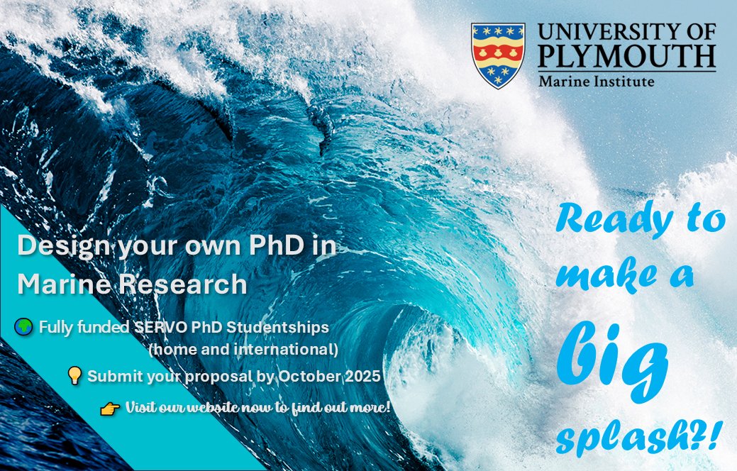 🎓Calling aspiring marine researchers with bold ideas!
Our SERVO #PhD studentships empower solutions-driven research addressing global marine challenges — designed by you 🌊
🧪Full funding
🗓Proposals by Oct25
🔗plymouth.ac.uk/research/insti…
🌍Join us to drive solutions in marine! 🚀