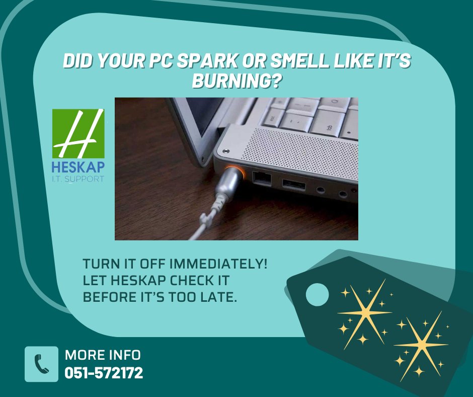 HeskapS's tweet image. ⚡ Did your PC spark or start smelling like burnt plastic?
Turn it off right away, it could be a serious electrical issue.
At Heskap, we’ll inspect and fix it before it gets worse
 📞Call 051-572172 or email support@heskap.com
#PCBurning #TechEmergency #ITSupport #HeskapITSupport
